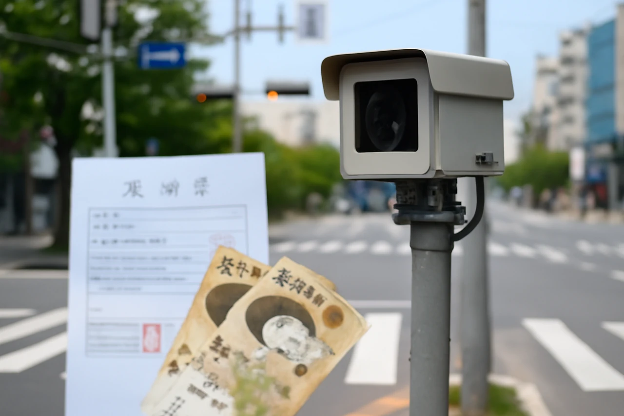 우회전 단속카메라와 범칙금 고지서 / AI 생성 이미지