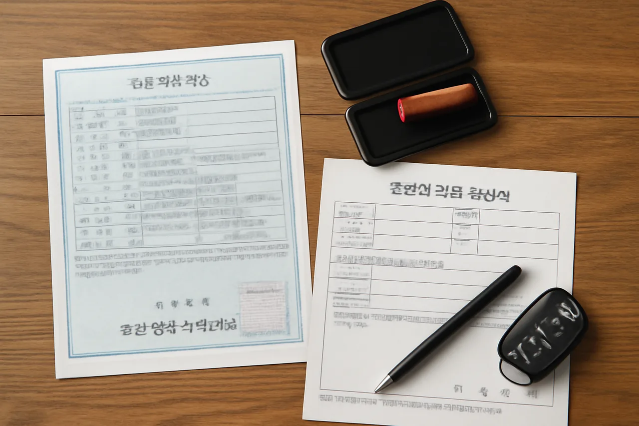 등록원부 확인과 매도 서류 / AI 생성 이미지